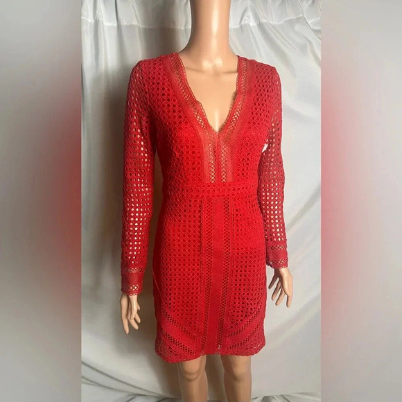 ASTR The Label Red Lace Long Sleeve Bodycon Dress Size Small - Picture 2 of 12